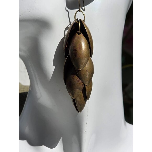 Antique Brass Petal Dangle Earrings With Fishhook Closure - Picture 1 of 6